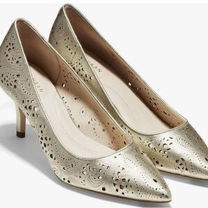 Cole Haan Gold Metallic Lasercut Leather 65mm Heels
